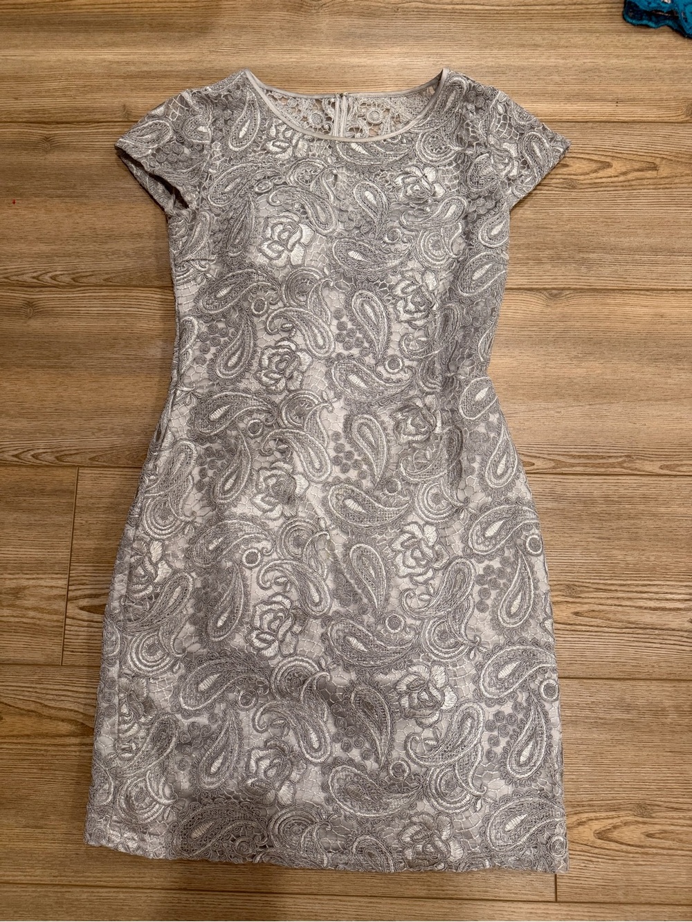 Ralph Lauren Silver Paisley-Pattern Cap Sleeve Mini Dress